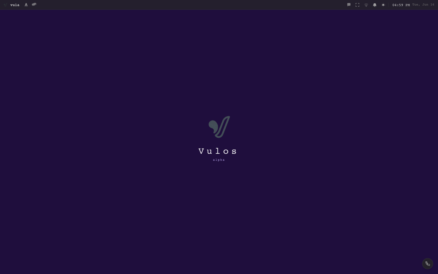 The desktop on a Vulos instance