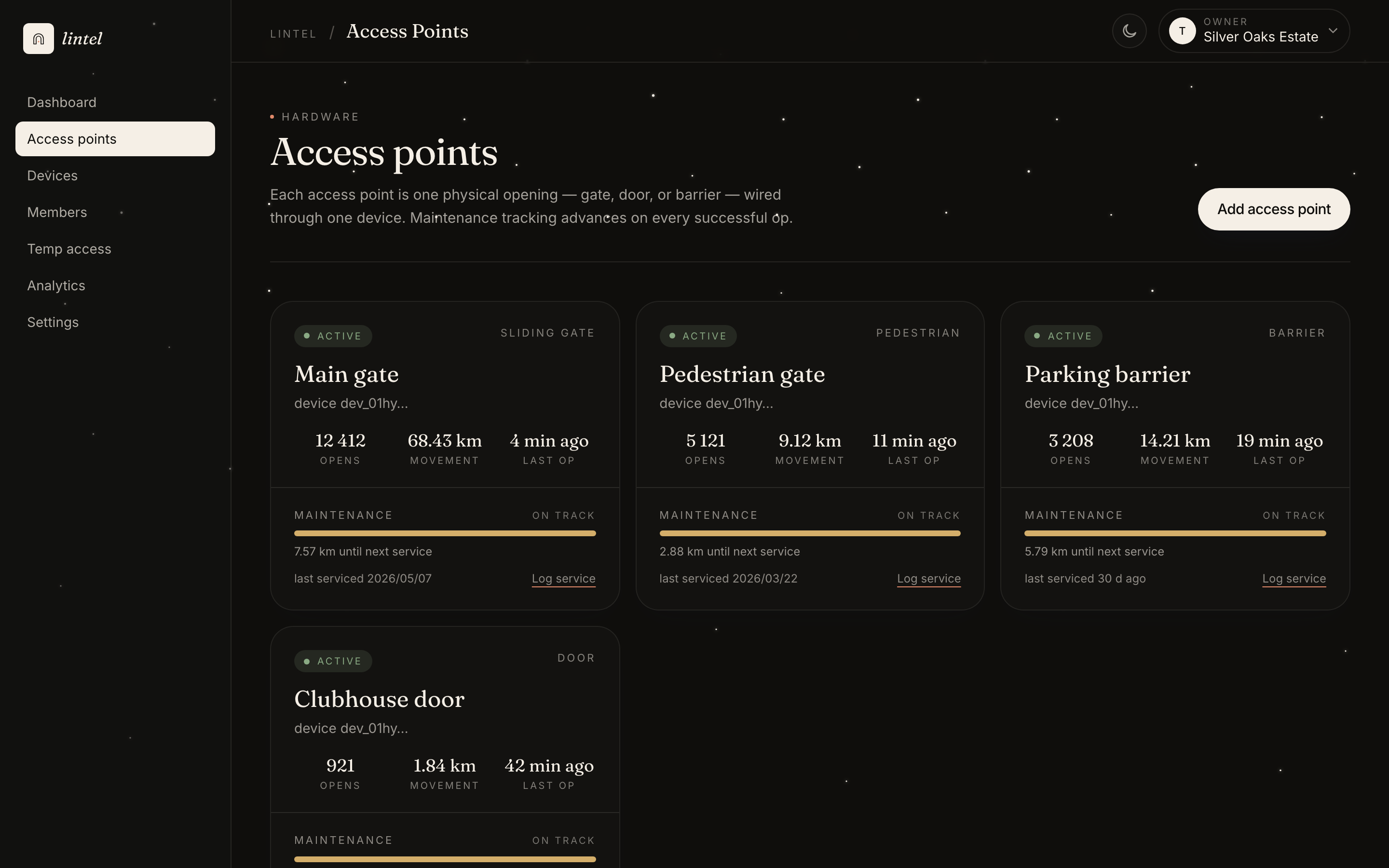 Access points view, dark theme