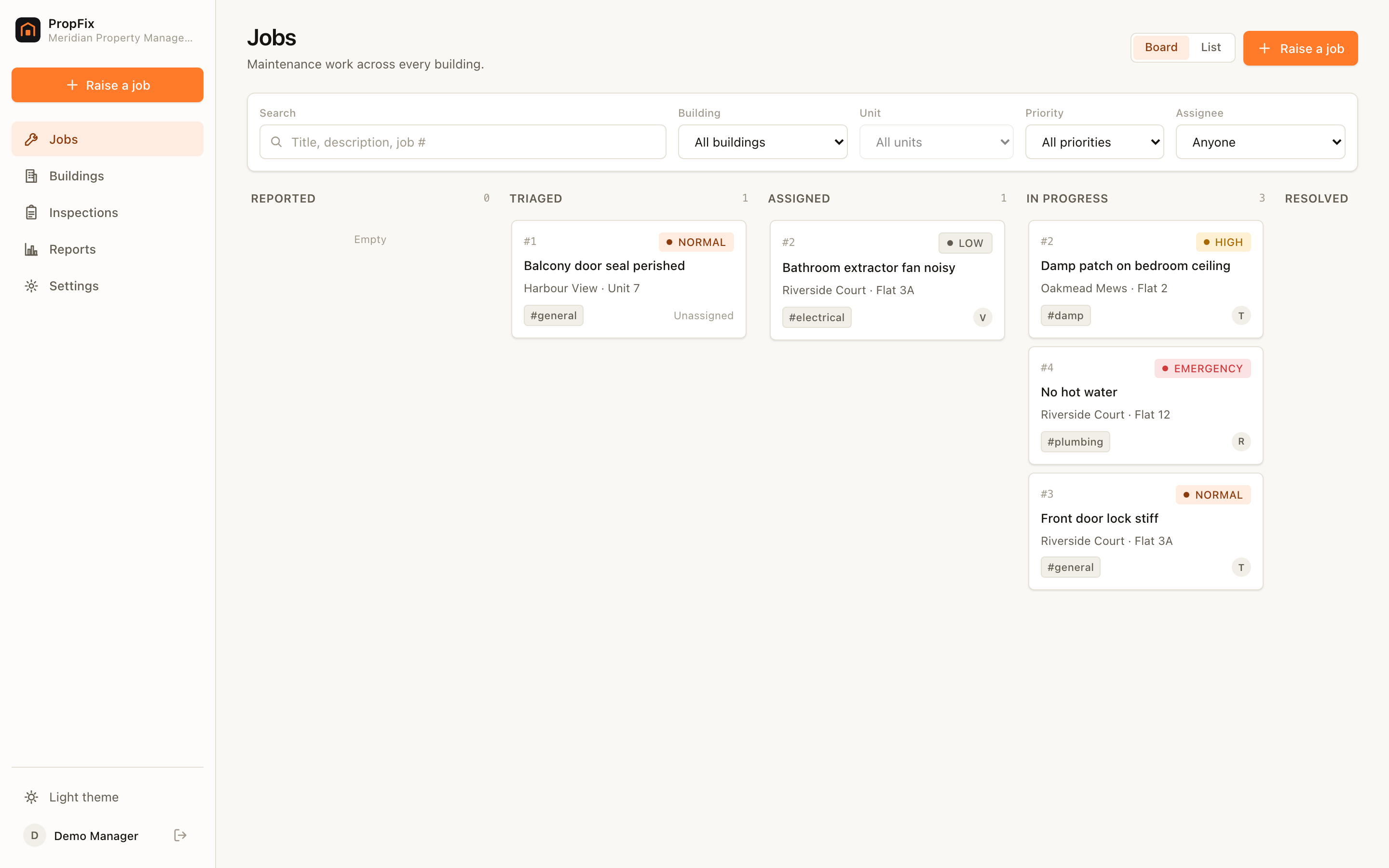 PropFix — maintenance jobs, per-unit costing and condition inspections, self-hosted
