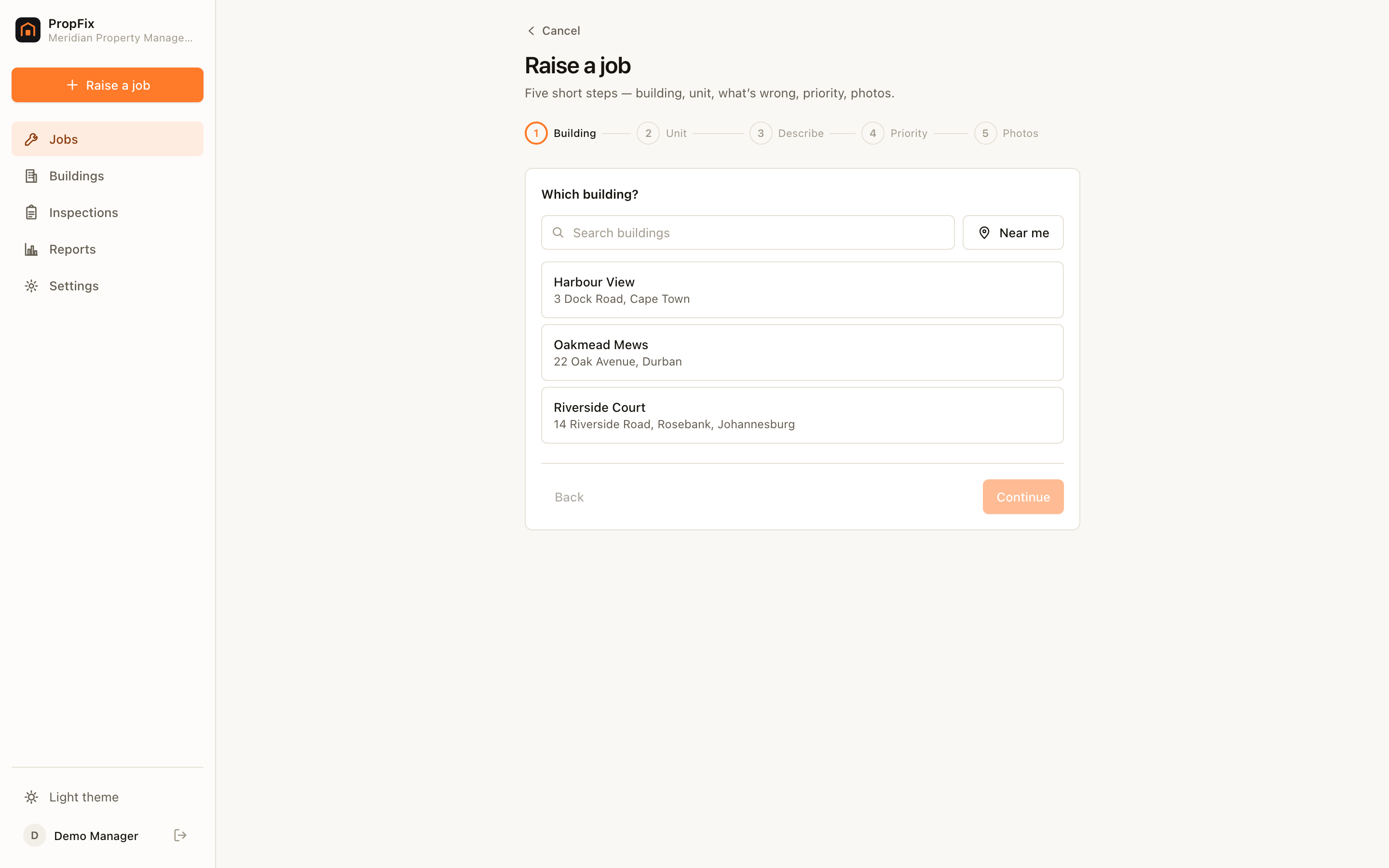 PropFix job detail — append-only costs and hours, and a tenant-visible event thread