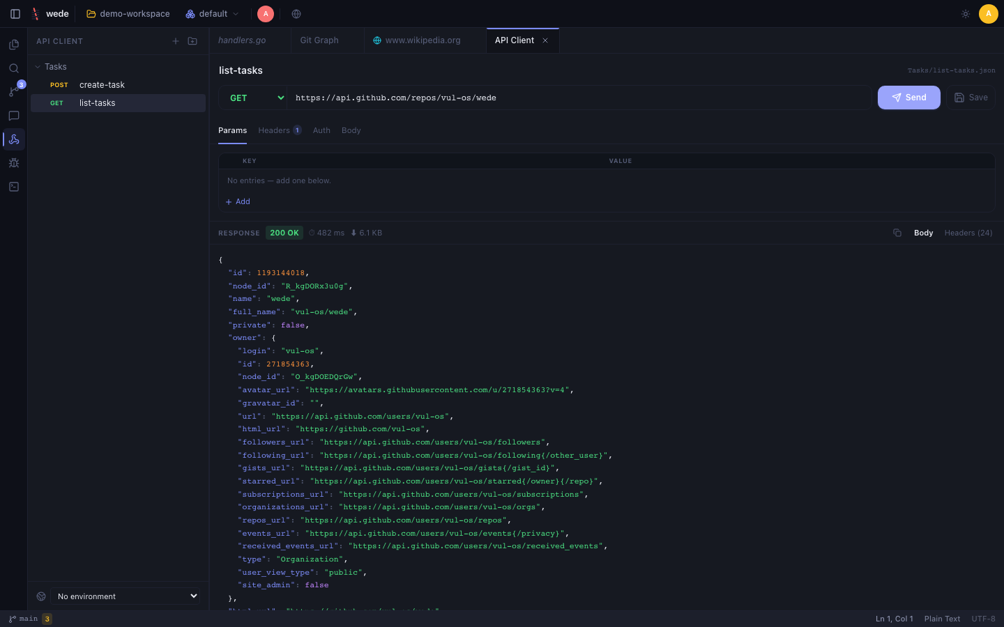 wede API client, Midnight theme