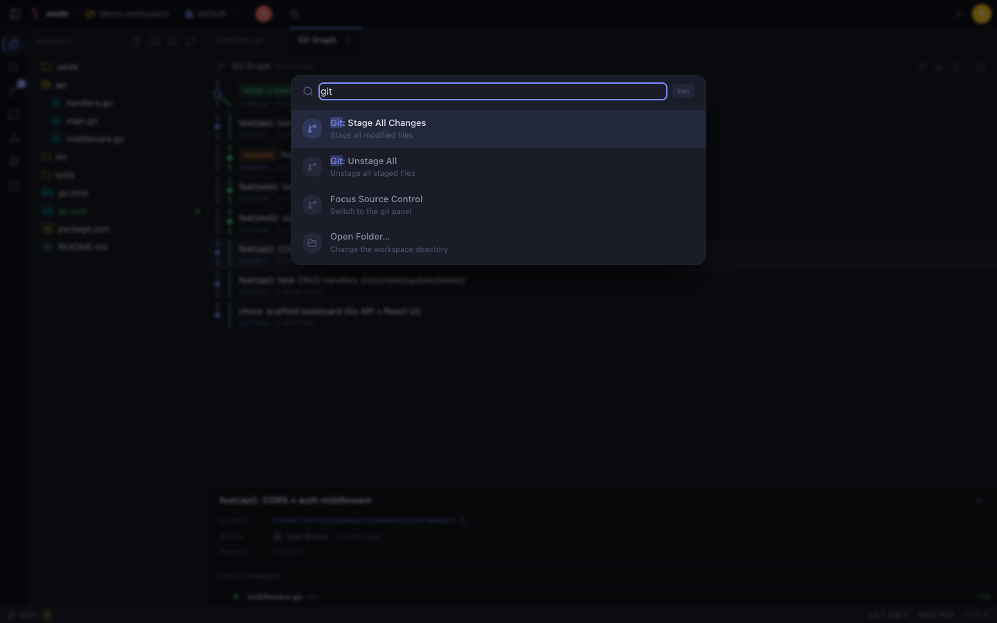 wede command palette, Midnight theme