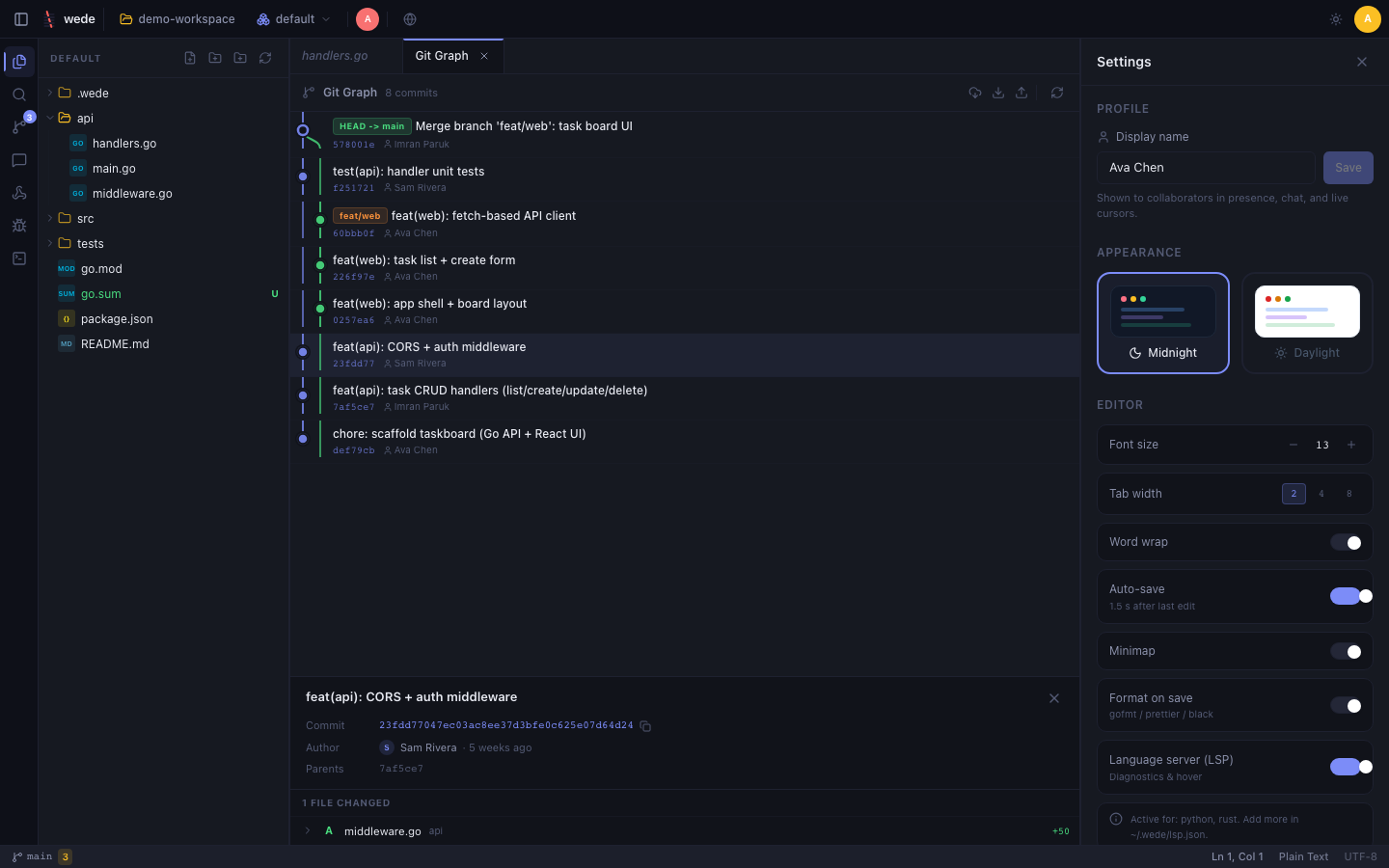 wede settings, Midnight theme