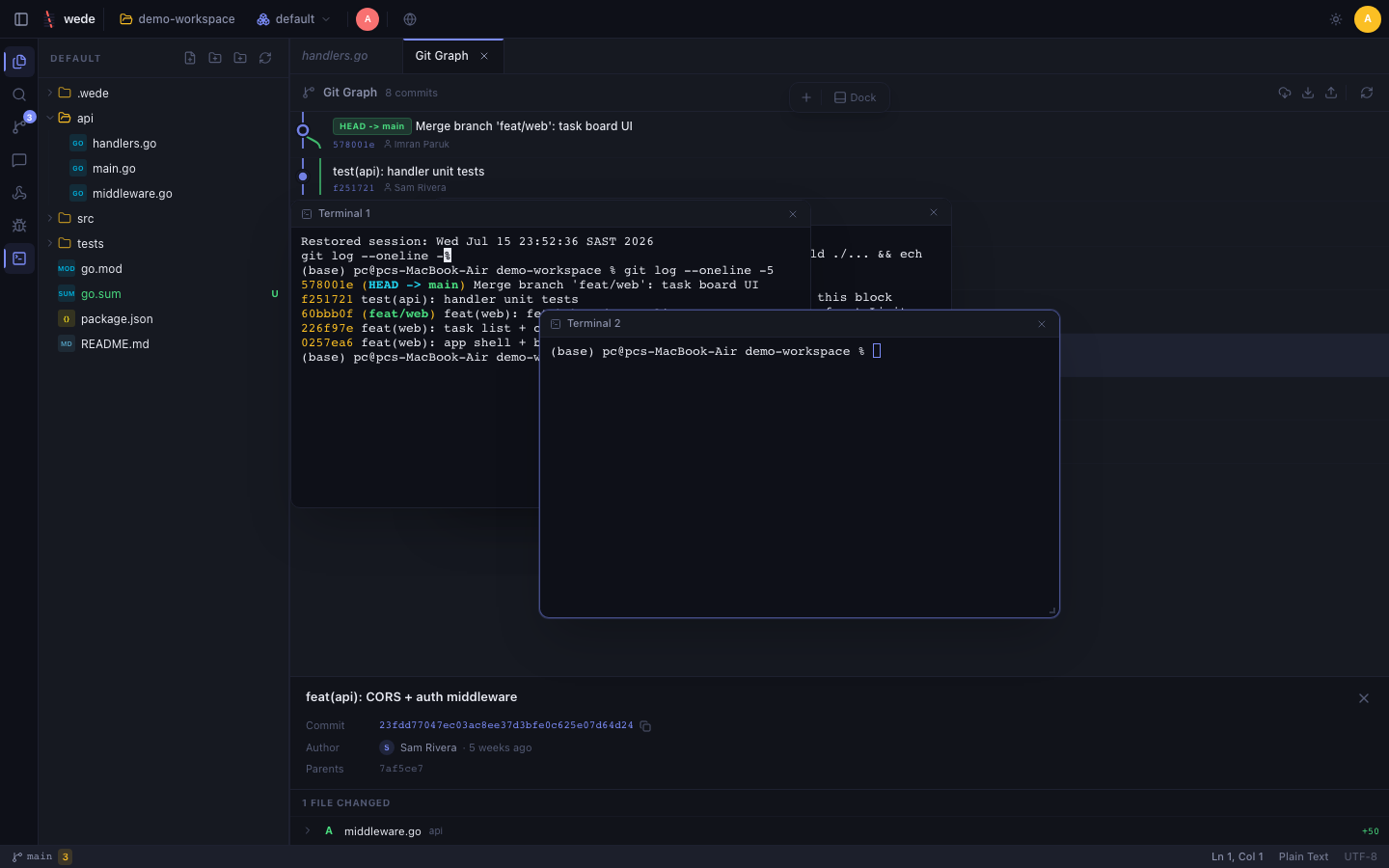 wede floating terminals, Midnight theme