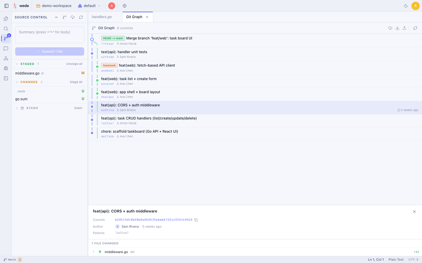 wede visual git commit graph