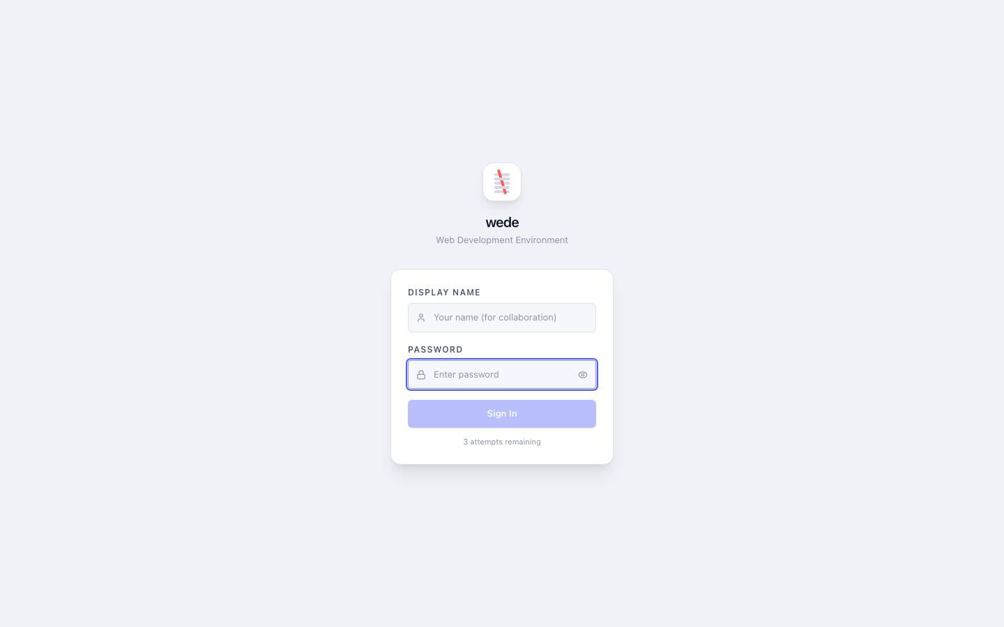 wede login screen, light theme