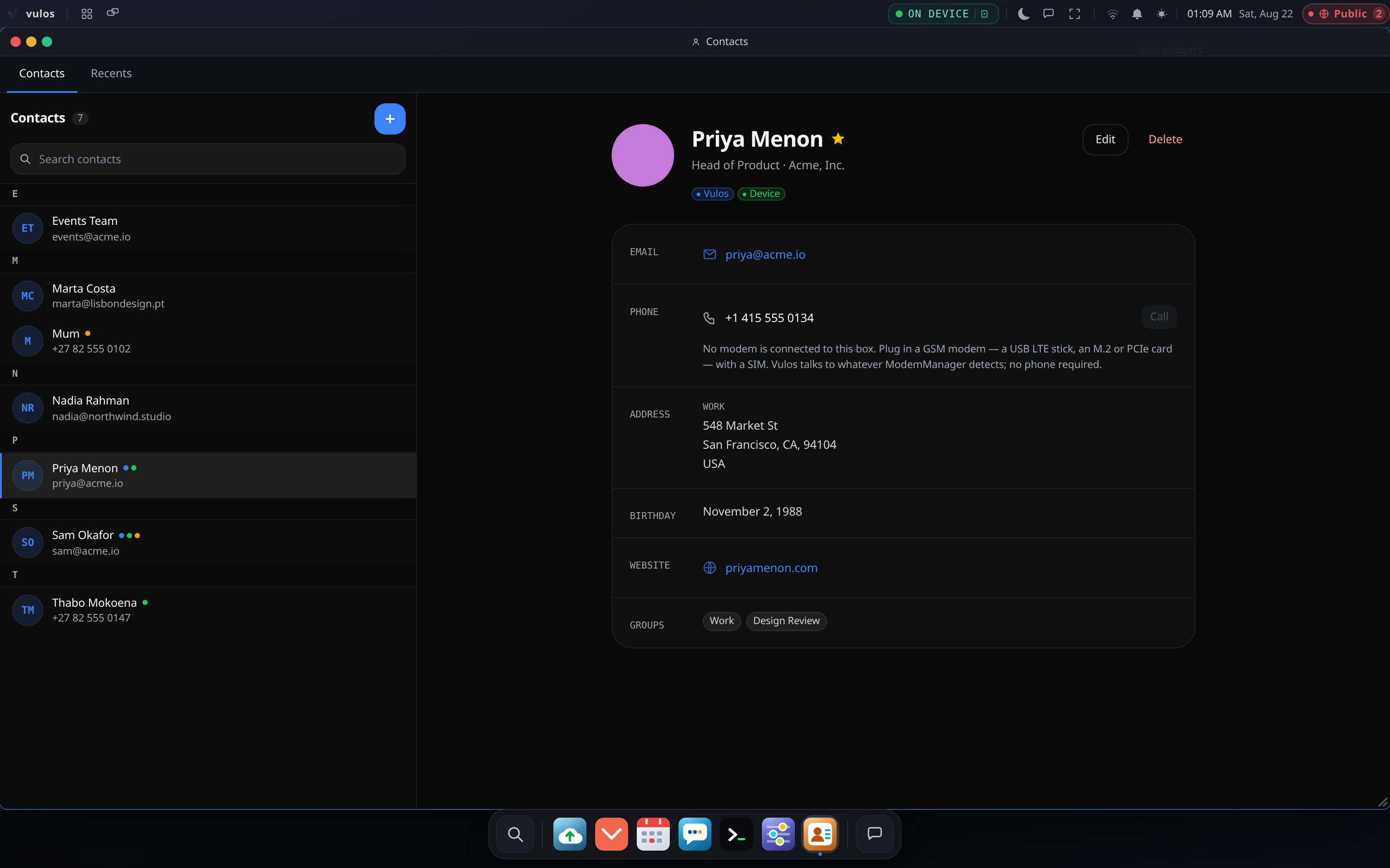 Vulos — Contacts