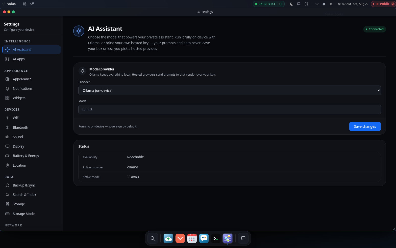 Settings → Network → Relay & Reachability, showing the active ingress mode and relay nodes