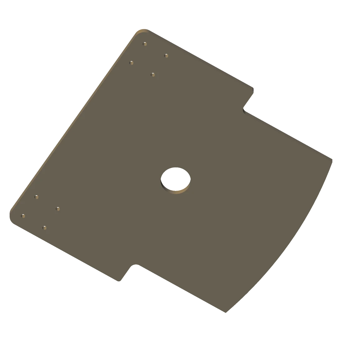 Render of the base plate: a flat square deck with mounting bores.